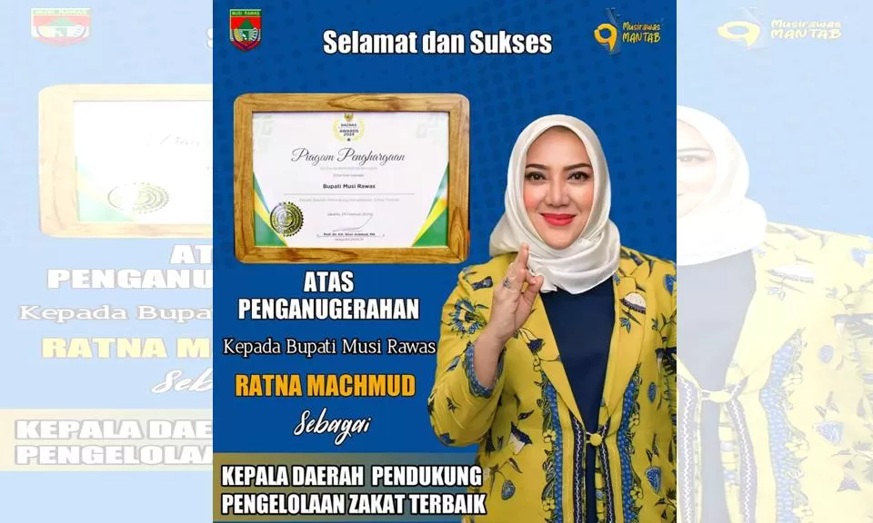 Bupati Mura Hj Ratna Machmud Dapat Penghargaan Sebagai Kepala Daerah Pendukung Pengelolaan Zakat Terbaik